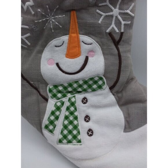 Pottery Barn Kids Elizabeth Snowman Snowflakes Christmas Holiday Stocking Grey - Picture 6 of 8